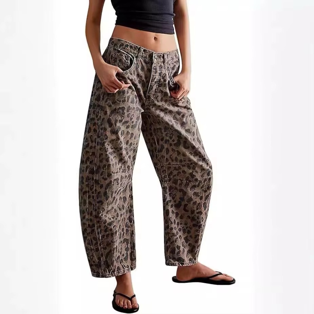 SOLD🥳NEW BARREL Y2K | SZ S | High Rise Slouchy Ankle Cropped Denim Leopard Jeans - Picture 11 of 11